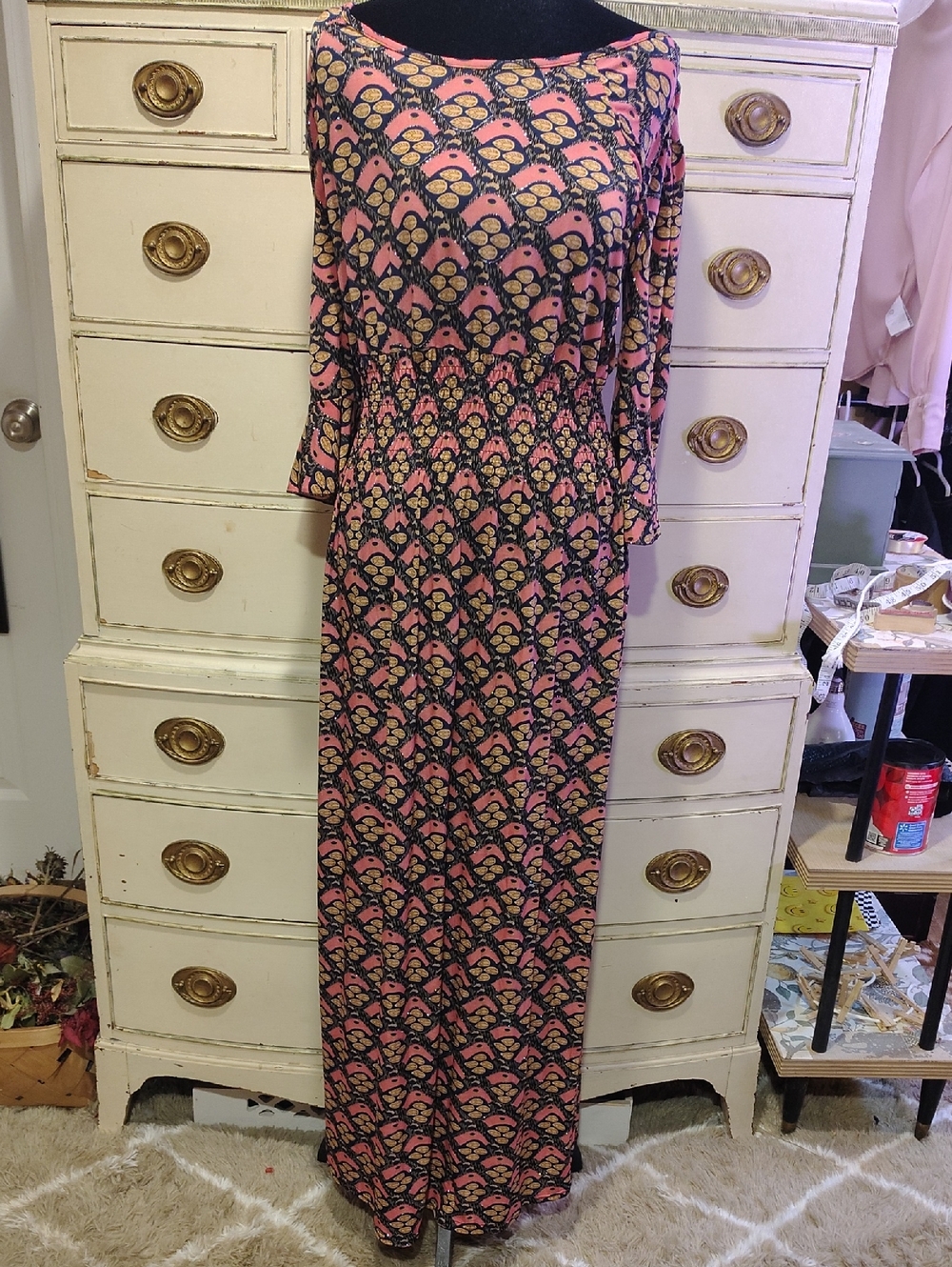 Glittery Women's Pink Patterned Maxi Dress